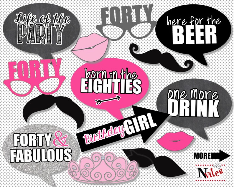 40th Birthday Photo Booth Props 40 Photo Props Printable | Etsy