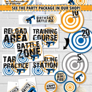 Dart Party Cupcake Toppers, Ready Aim Fire Tags, Dart Party Round Favor ...