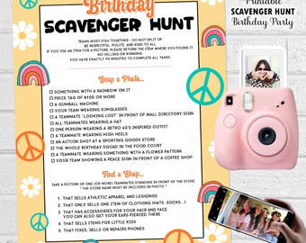 Groovy 70s Birthday Photo Scavenger Hunt, Shopping Mall Game (PDF File)