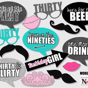 30th Birthday Photo Booth Props, Printable Thirtieth Birthday Party ...