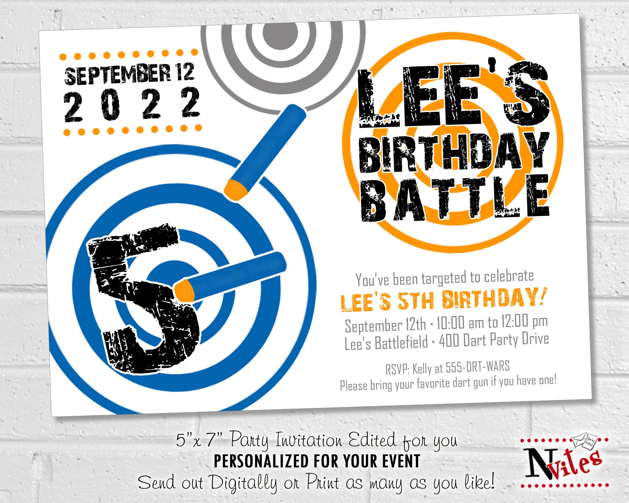 Dart Party Invitation Dart Birthday Battle for Kids Dart Etsy