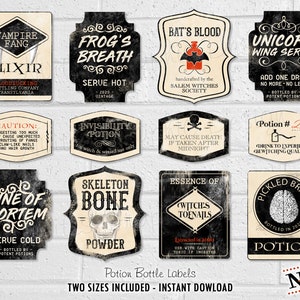 Vintage Potion Labels: Wizard Apothecary Stickers, Party Decor (PDF Download)