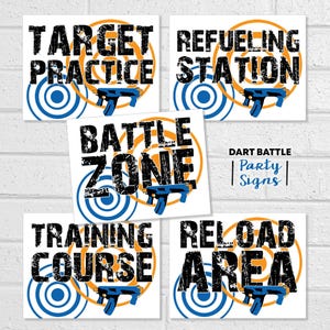 Dart Party Signs, Battle Birthday Decor, Printable Blaster Gun Hanging Display (Digital Files)