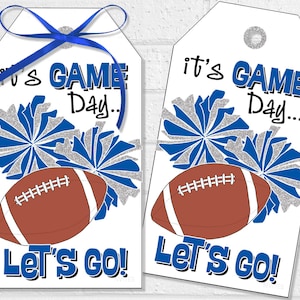 Cheer and Football Good Luck Tags, Football Game Treats, Printable Blue and Silver Poms Labels or Stickers for Cheerleading Snack Bag Tags