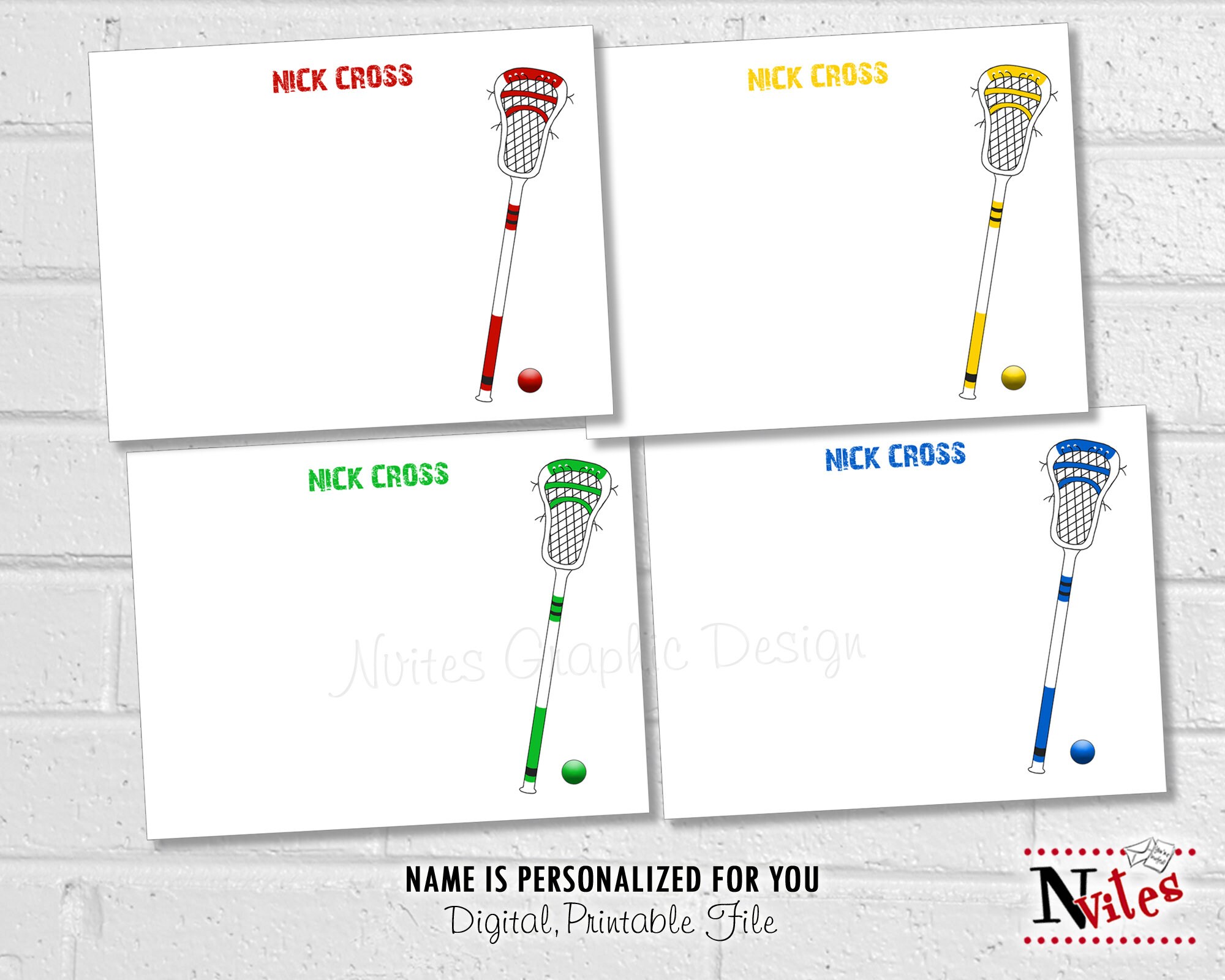 Lacrosse Thank You Notes Personalized Lacrosse Stick Note Etsy