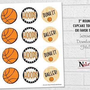 Basketball Cupcake Toppers, Printable Basketball Birthday Party ...
