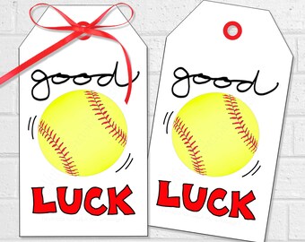 Softbal Good Luck Tags, Softbal Team Treats en Snacks, Afdrukbare Ball Party Favor Tags of Stickers, Game Day Goodie Bag Tags