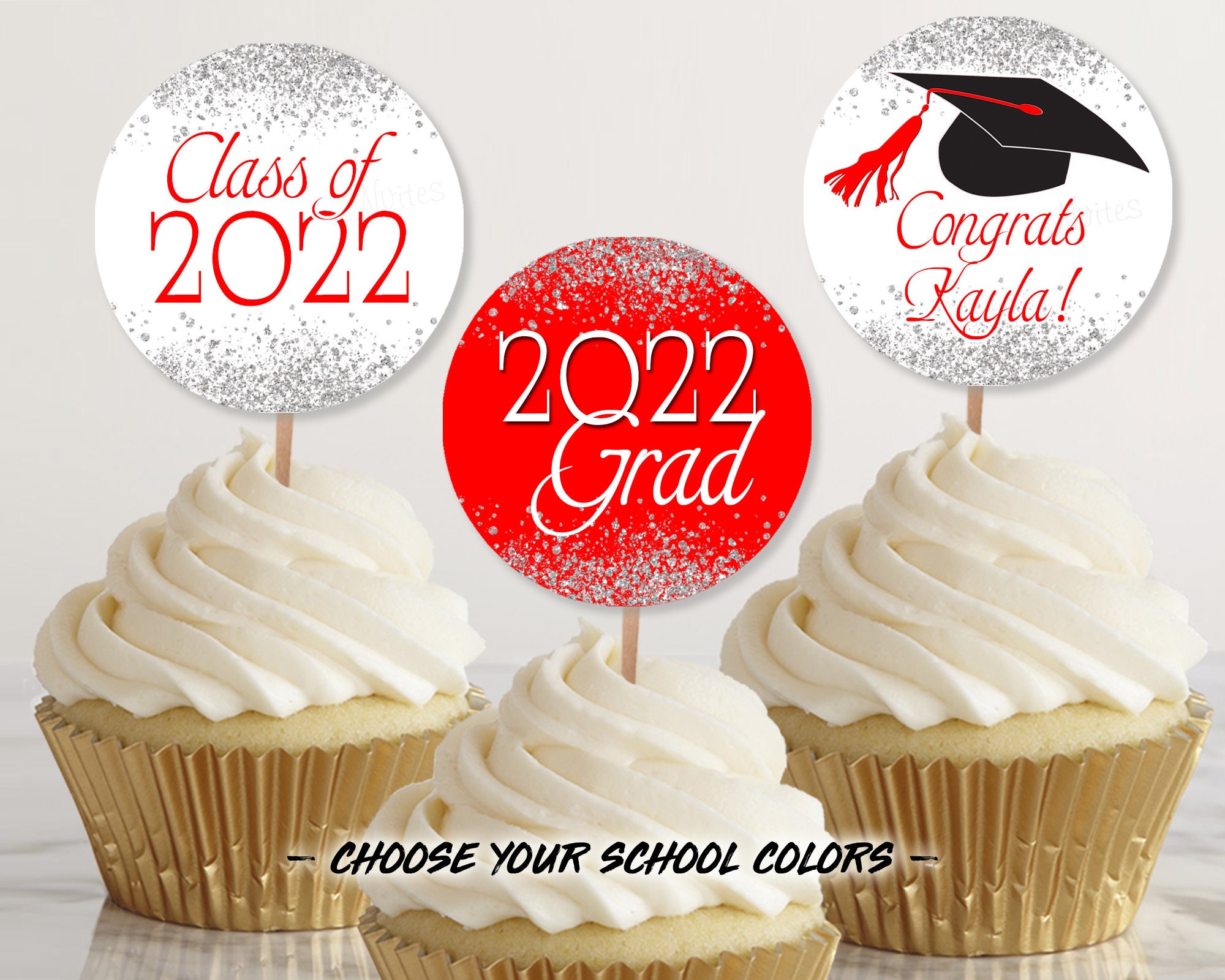 graduation cupcake toppers 2022 personalized 2022 graduation etsy