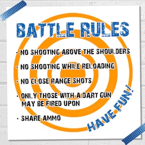 Dart Party Rules, Dart Battle Party Decor, Dart War Rules Sign, Dart Battle Birthday Party Decorations, DIY Printable Battle Instructions