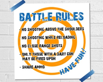 Dart Party Rules, Dart Battle Party Decor, Dart War Rules Sign, Dart Battle Birthday Party Decorations, DIY Printable Battle Instructions