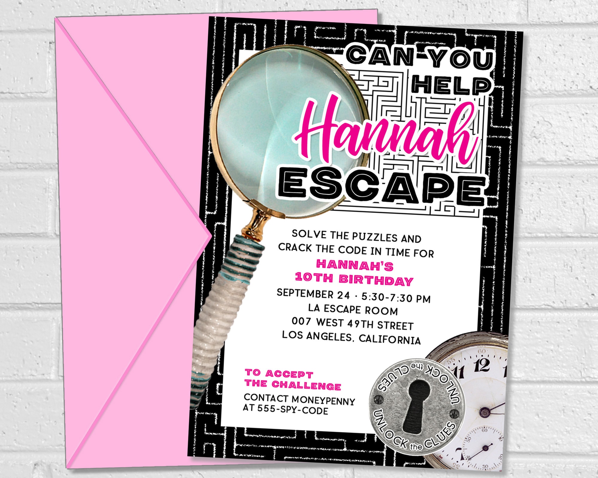Escape Room Birthday Party Invitation, Girls Escape Room or Puzzle
