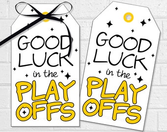 Playoffs Good Luck Tags, Team Game Day Treats, Printable Sports Post Season Snack Bag Tags, Labels or Stickers in Yellow