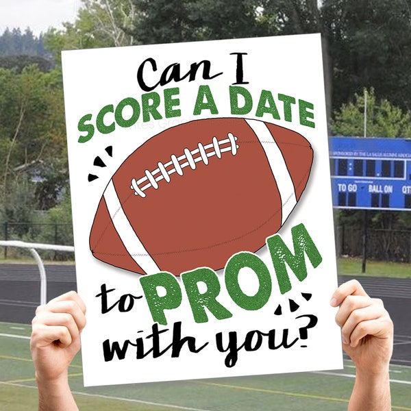 Abschlussball-Fußball-Vorschlag-Zeichen, Fußball-Spielstand ein Datum, Datum zum Tanz fragen, druckbares High-School-Abschlussball-Vorschlags-Poster für Fußballspieler