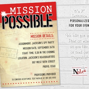Mission Possible Spy Birthday Party, Escape Room Party Invitation, Printable Mystery Birthday, Spy Training Confidential Invite