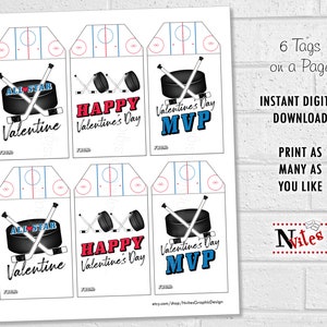Hockey Valentines, Kids Hockey Valentine Treat Tags, Sport Valentines, Printable Hockey Valentine's Day Cards image 5