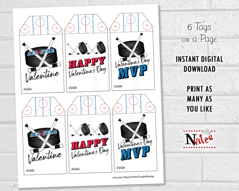 Hockey Valentines, Kids Hockey Valentine Treat Tags, Sport Valentines, Printable Hockey Valentine's Day Cards image 5
