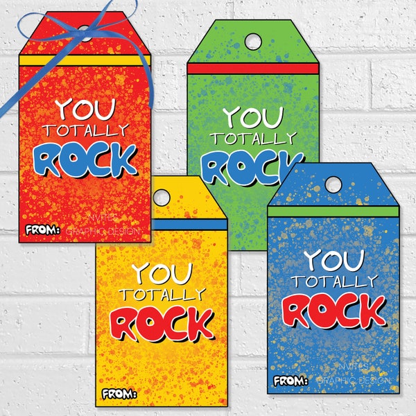 You Totally Rock Gift Tags, Rock Candy or Popping Candy Party Favors, Teacher Appreciation, Printable Kids Music Cards, Positive Affirmation