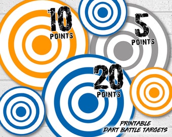 Dart Party Printable Targets, Dart War Birthday Party Decorations, Bullseye Shooting Targets for Dart Battle in Blue