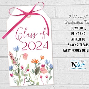 Wildflower Graduation Tags, Grad Party Treat and Favor Cards, Floral Graduation Party Decor, Summer Class of 2024 Flower Printable Gifts image 3