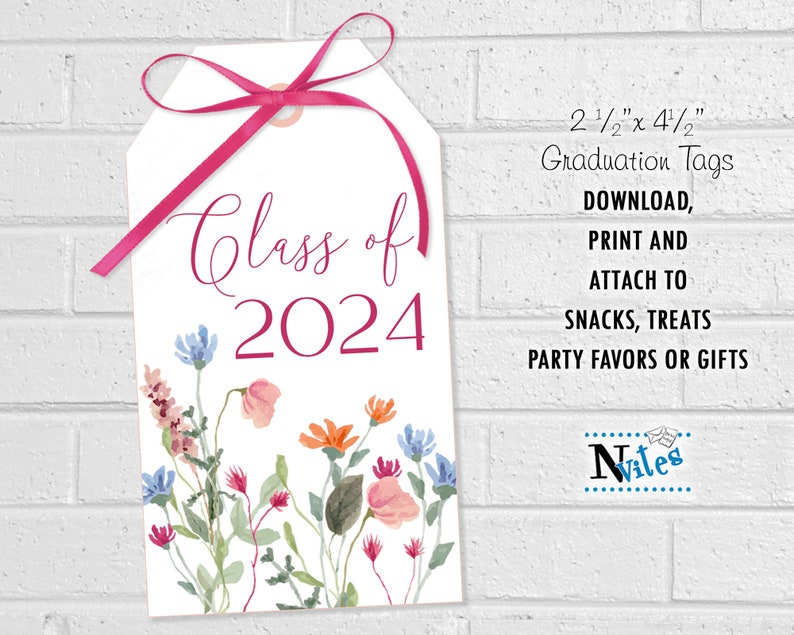 Wildflower Graduation Tags, Grad Party Treat and Favor Cards, Floral Graduation Party Decor, Summer Class of 2024 Flower Printable Gifts image 3