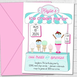 Ice Cream Parlor Birthday Party Invitation, School's Out for the Summer Cool Celebration, Sweet Treats Cart Event Invite