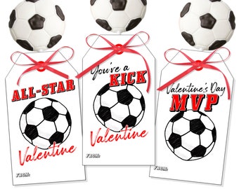 Soccer Valentine Tags, You're a Kick and MVP Valentine Cards, Printable All Star Valentine's Day Packaging or Gift Tags, Team Treats