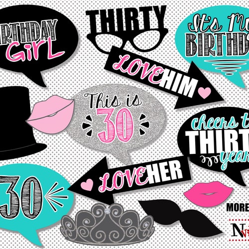 30th Birthday Printable Photo Booth Props Rose Gold Black - Etsy