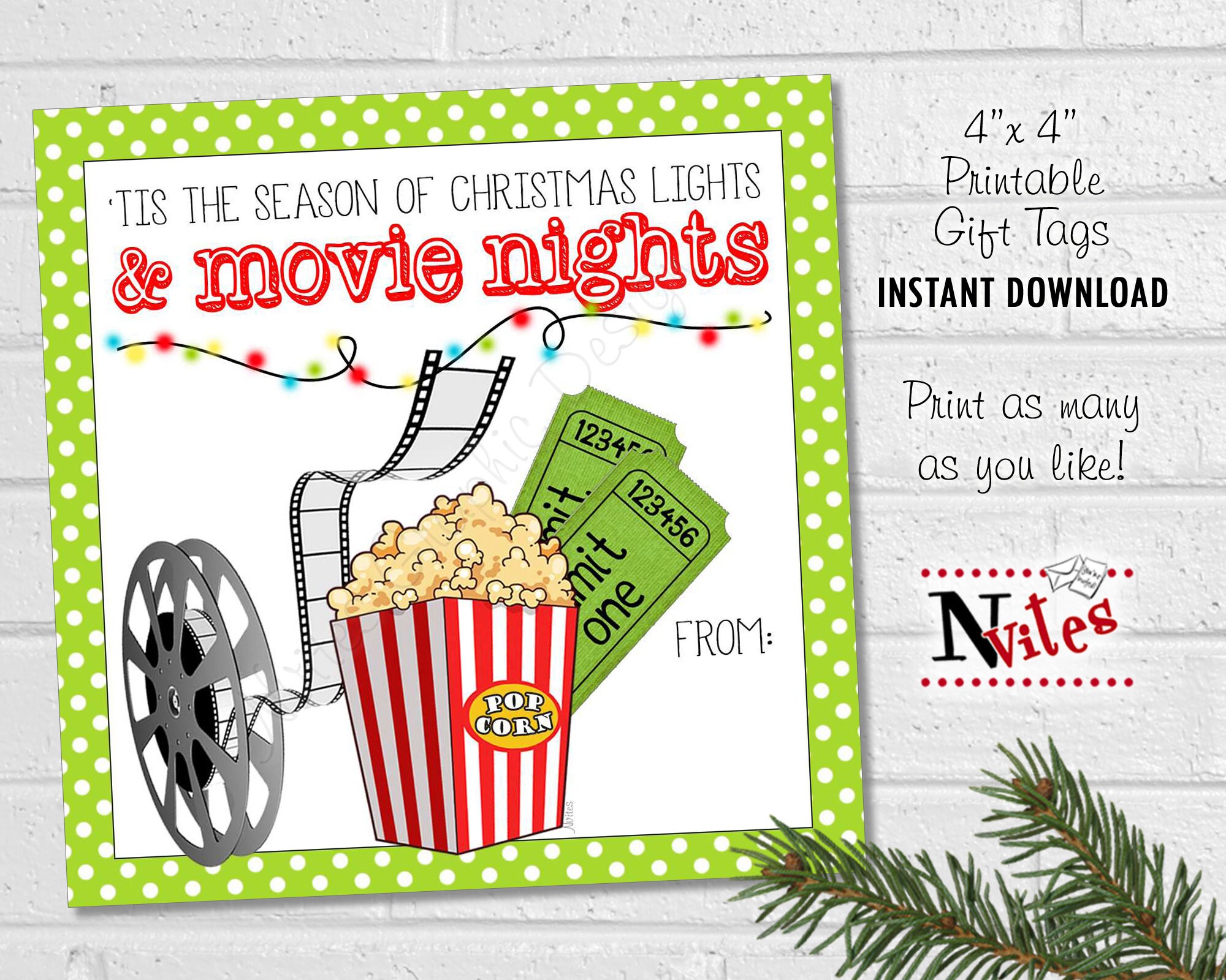 Christmas Movie Gift Card Tags Christmas Movie Night Gift | Etsy