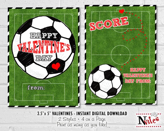 Soccer Valentine Cards Printable Kids Classroom Valentines | Etsy