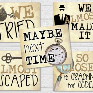 Escape Room Signs, Escape Room Photo Props, Printable Escape Room Party Decor, We Almost Escaped Signs, Spy Mission Signs