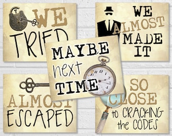 Escape Room Signs, Escape Room Photo Props, Printable Escape Room Party Decor, We Almost Escaped Signs, Spy Mission Signs