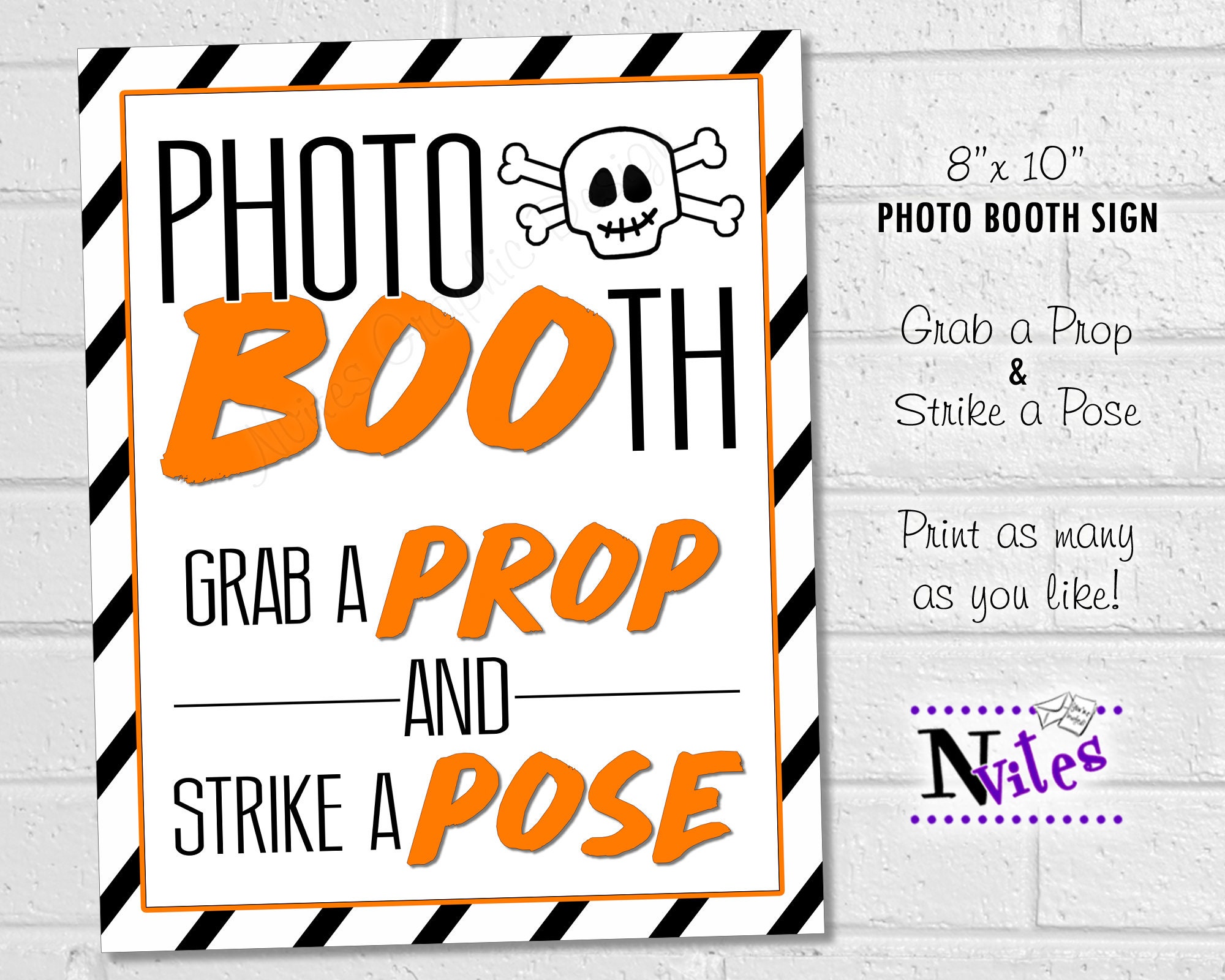 Photo Booth Display Sign for Halloween Grab a Prop and Strike a