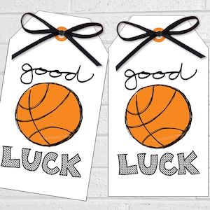 Basketball Good Luck Tags, Ball Team Treat or Snack Labels, Printable Game Day Goodie Bag Tags for Tournaments or Playoffs