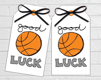 Basketball Good Luck Tags, Ball Team Treat or Snack Labels, Printable Game Day Goodie Bag Tags for Tournaments or Playoffs