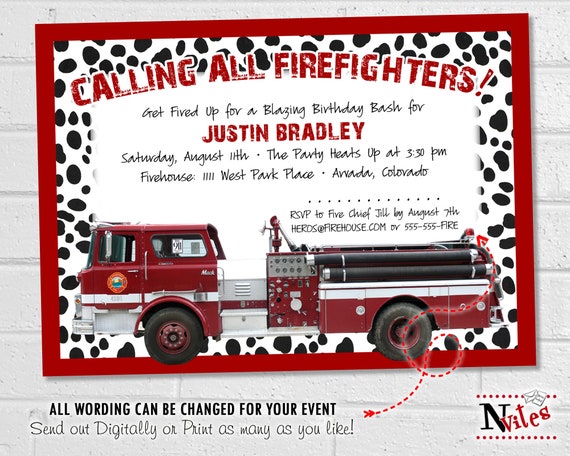 Firetruck Fire Truck Party Fireman Firefighter Tent Cards Dalmation Fire Truck Food Labels INSTANT DOWNLOAD Printable Place Cards