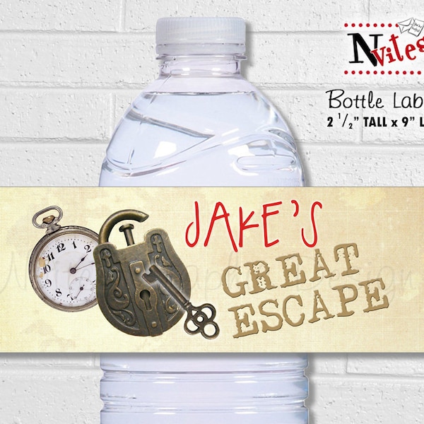 Escape Room Bottle Labels and Drink Wrappers, Escape Party Beverage Wraps, Printable Personalized Mystery Spy Party Decorations