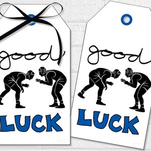 Wrestling Good Luck Tags, Wrestling Team Treat Labels in Blue, Printable Wrestler Party Favor Tags or Stickers, Let's Go Game Day Snacks image 1