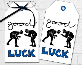 Wrestling Good Luck Tags, Wrestling Team Treat Labels in Blue, Printable Wrestler Party Favor Tags or Stickers, Let's Go Game Day Snacks