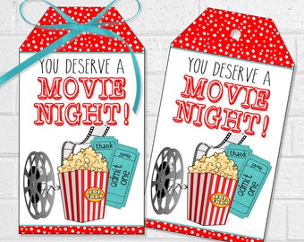 Movie Tags Teacher Gift, Teacher Appreciation Gift Cards, Printable Movie Gift Card Tags, Movie Thank You Card, Healthcare Worker Thanks