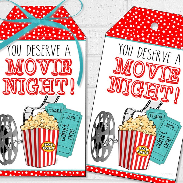 Movie Tags Teacher Gift, Teacher Appreciation Gift Cards, Printable Movie Gift Card Tags, Movie Thank You Card, Healthcare Worker Thanks