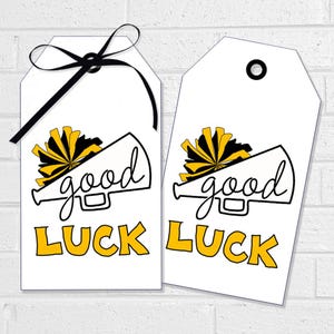 Cheer Good Luck Tags, Cheerleading Team Treat Labels, Printable Yellow Poms Favor Tags or Stickers, Spirit Squad Dance Team Treat Tags