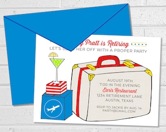 Travel Themed Retirement or Going Away Party Invite, Printable Moving Card