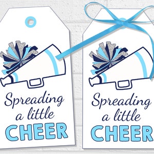Good Luck Cheer Tags, Cheerleading Team Treat Labels, Printable Navy and Light Blue Poms Gift, Spirit Squad Dance Team Bag Tag