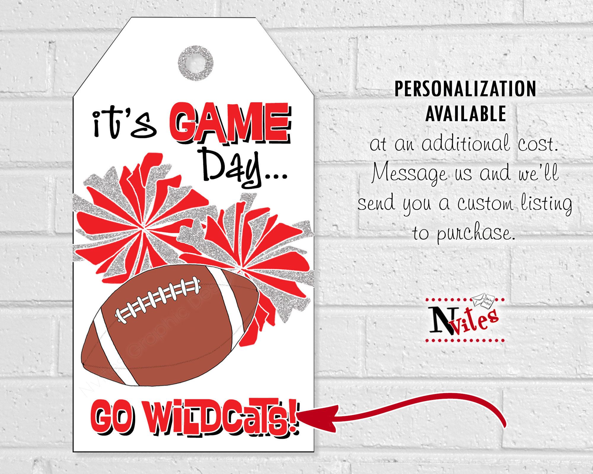 Football Cheer Game Day Treat Tags, Red and Black Pom Poms (digital ...