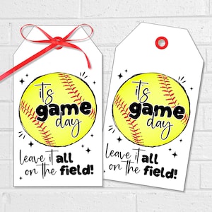 Étiquettes porte-bonheur pour le jour du match de softball, étiquette de régal pour le tournoi par équipe, collations à laisser sur le terrain, étiquettes de cadeaux de softball imprimables ou autocollants