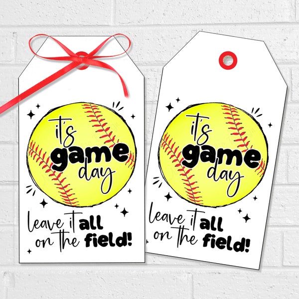 Softball Game Day Good Luck Tags, Team Tournament Treat Label, Leave it on the Field Snacks, Printable Softball Party Favor Tags or Stickers