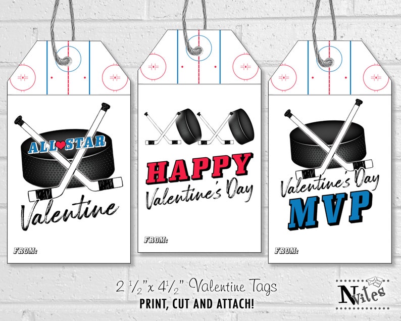 Hockey Valentines, Kids Hockey Valentine Treat Tags, Sport Valentines, Printable Hockey Valentine's Day Cards image 4