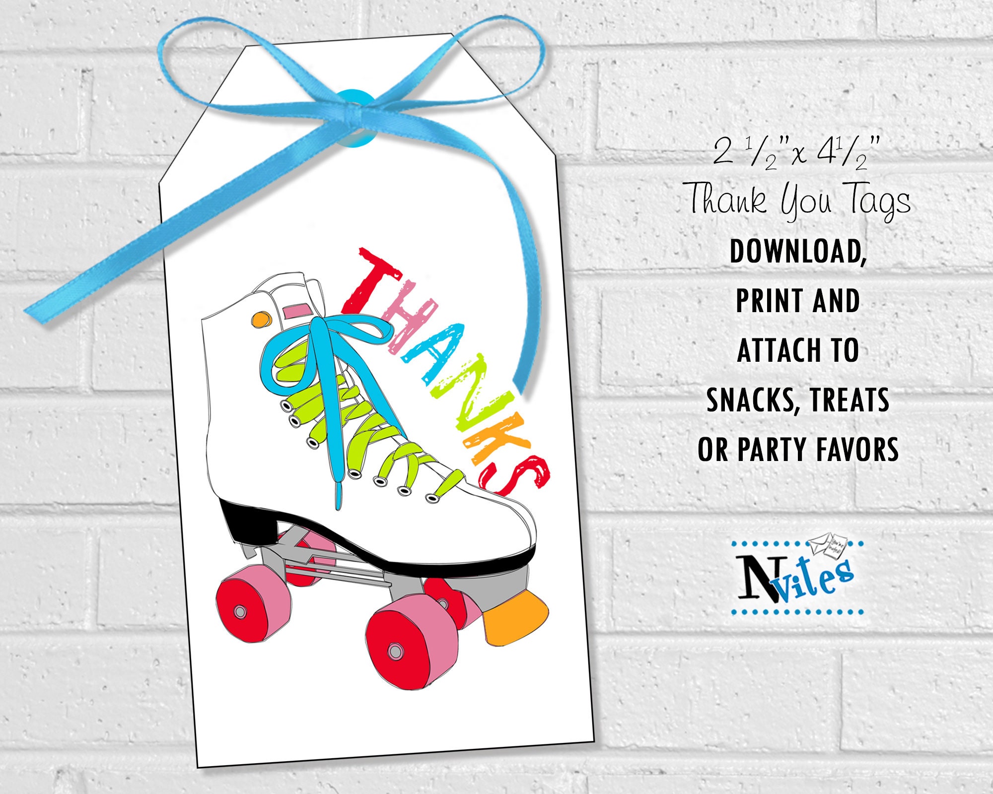 Printable Roller Skate Theme Party Favor Tags / Roller Skates 