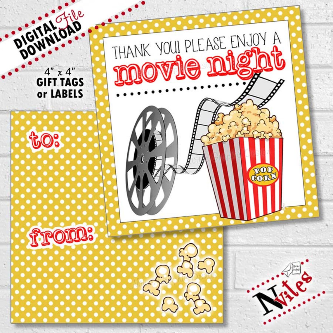 Printable Movie Gift Tags Teacher Appreciation Gift Cards | Etsy