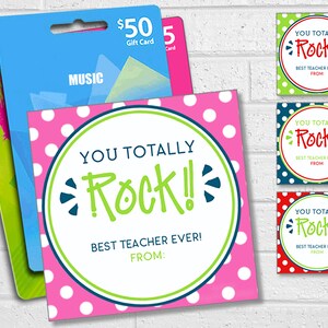 Etiquetas de agradecimento para professores You Totally Rock, cartão de agradecimento para impressão para professores, etiqueta de presente para professores com bolinhas, cartão com tema musical